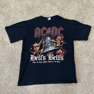Liquid Blue AC/DC Hell's Bell  T-Shirt‎ Men's M Rock Band Tee Black Neon Cotton